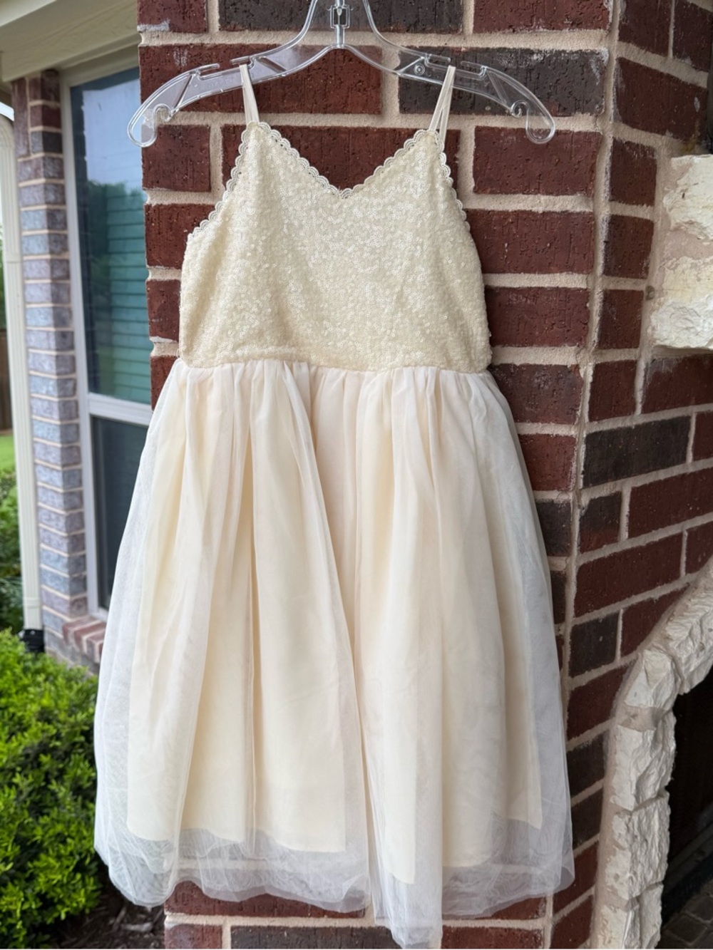 Cream Tulle & Sequin Spaghetti-Strap Girls Formal Dress